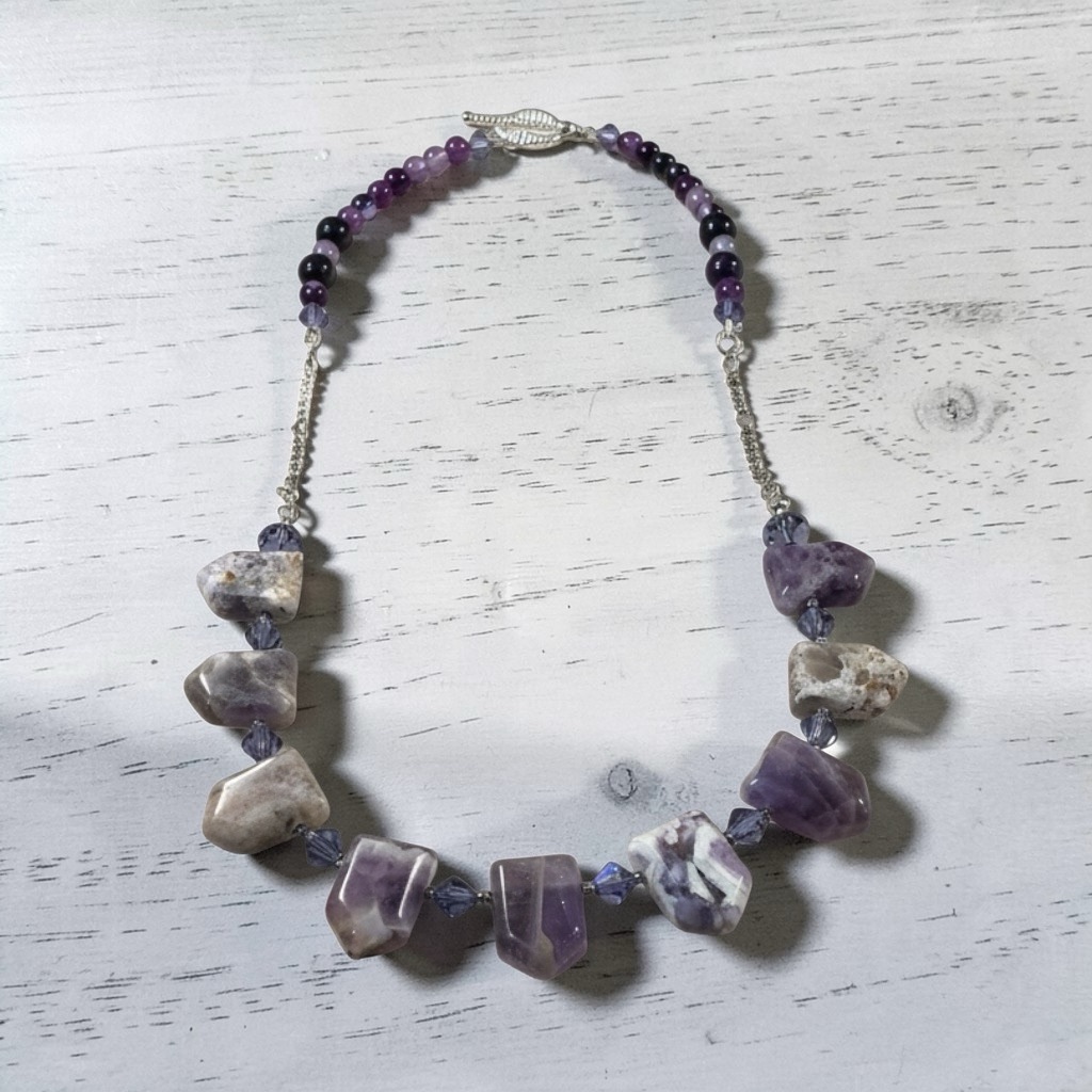 Handcrafted Amethyst And Purple Agate Semi Precious Gemstone Necklace